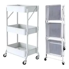 GENERICO - Organizador Carro Plegable Multiuso De 3 Niveles Con Ruedas Blanco