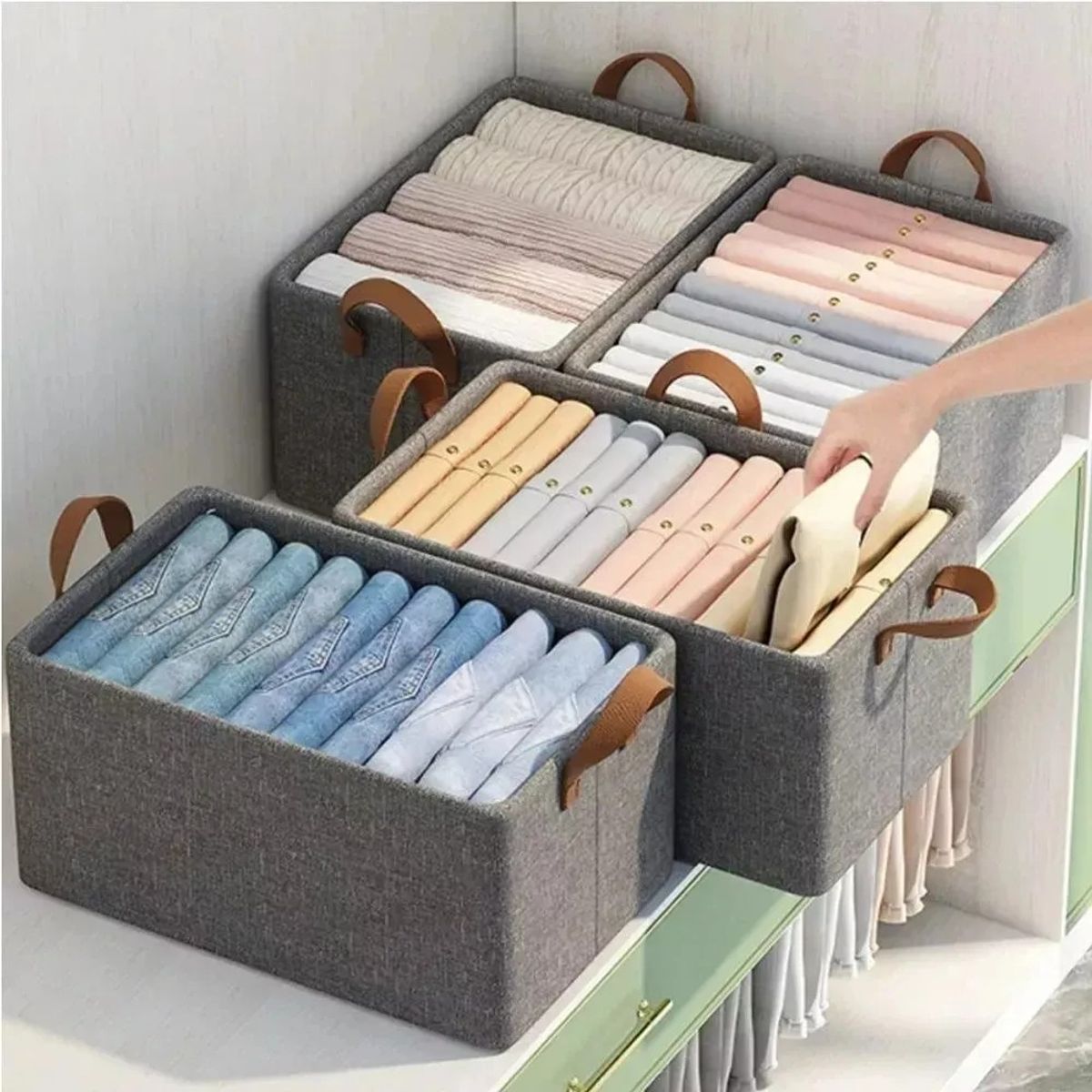 GENERICO - 3x Bolsas Organizador Ropa Caja Plegable Asa Almacenamiento Gris