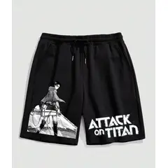 KIRAMA CLOTHING STORE - Short negro “Attack on Titan” con diseño gráfico