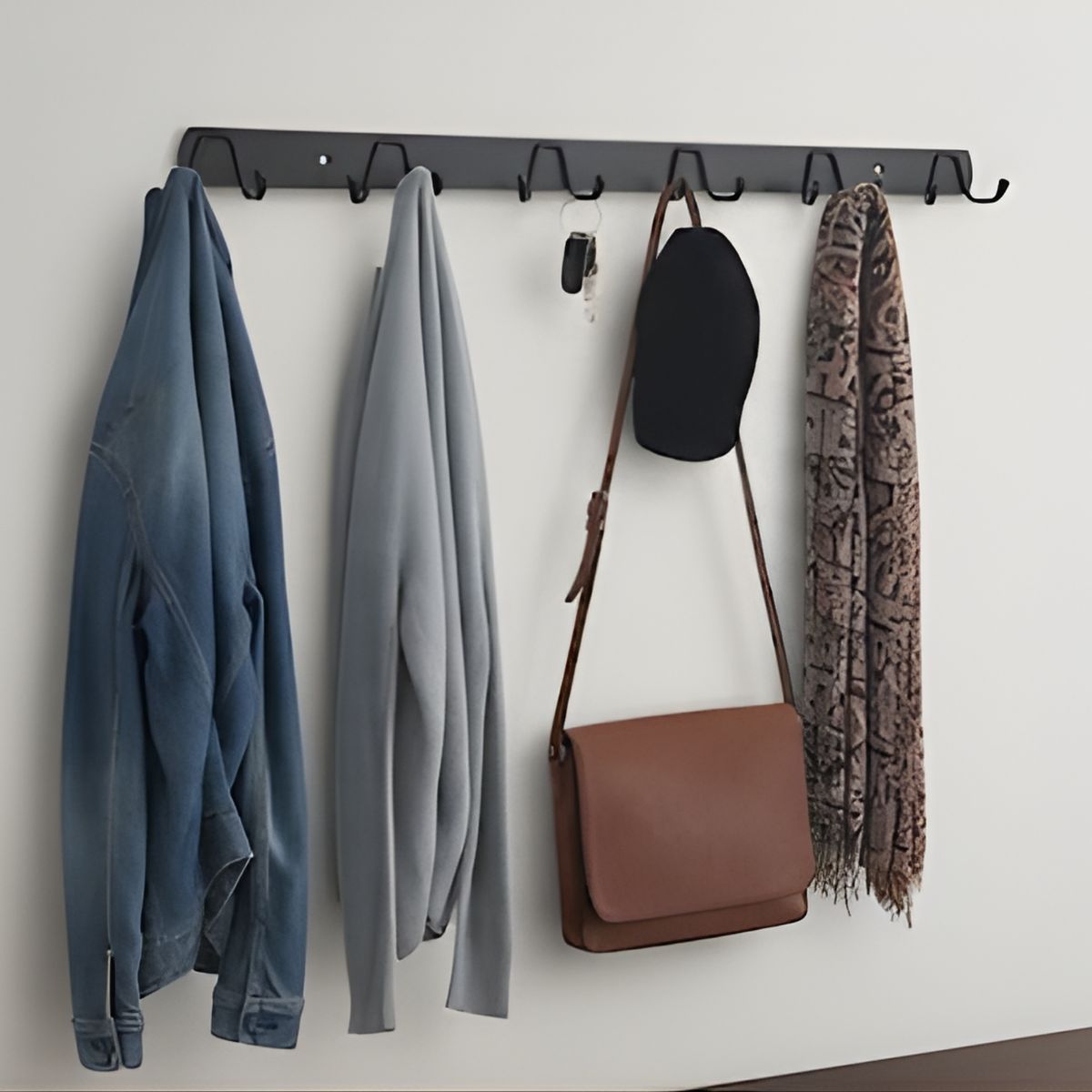 GENERICO - Perchero De Pared Metal Color Negro 6 Ganchos Doble Multiuso