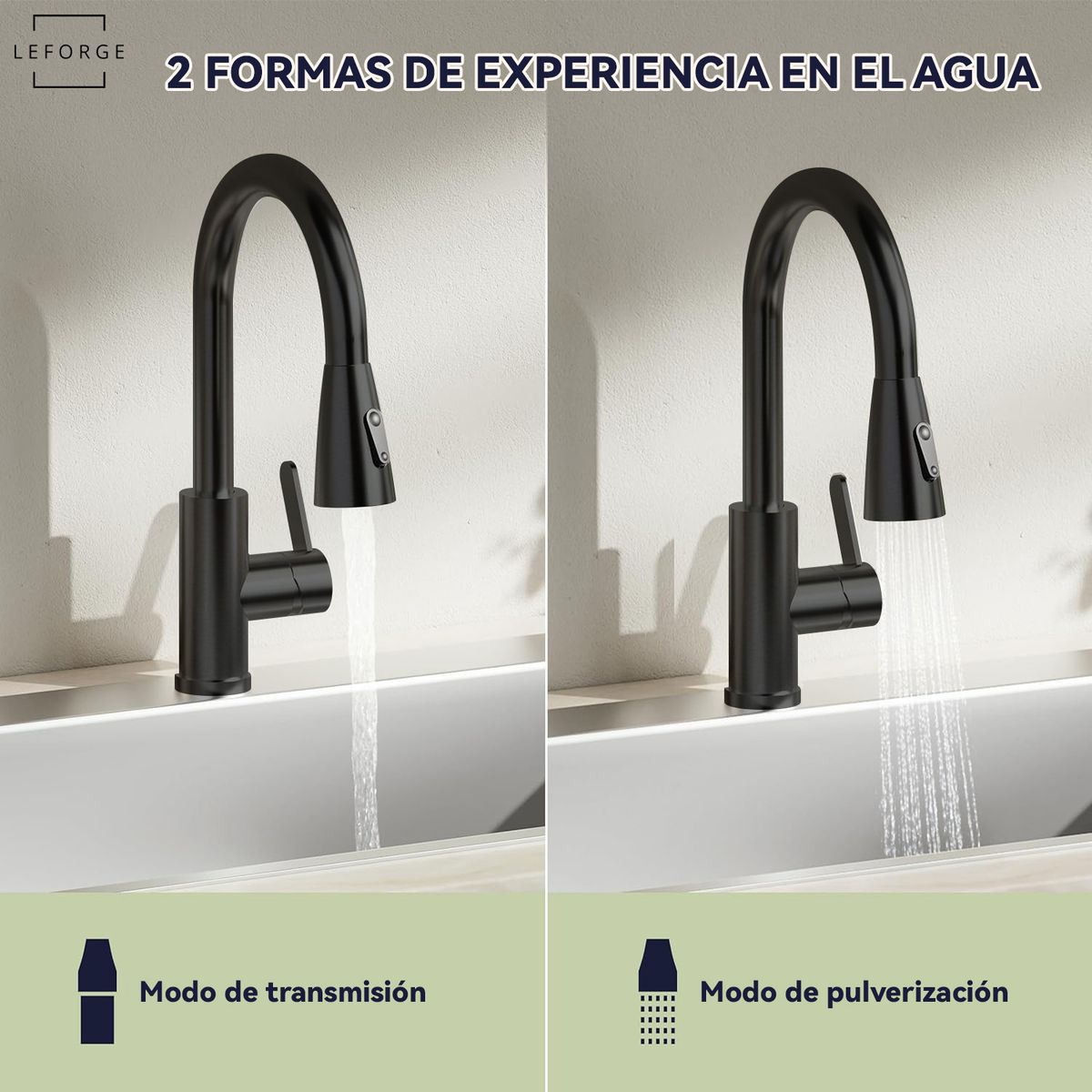LEFORGE BAIN - Llave Monomando Lavaplatos Extensible Griferia Cocina Negro