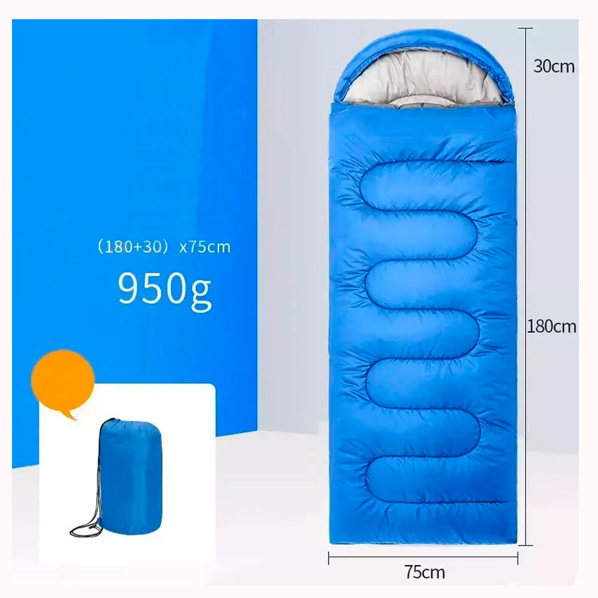 GENERICO - Saco de dormir en algodón con gorro camping para playa y cabaña