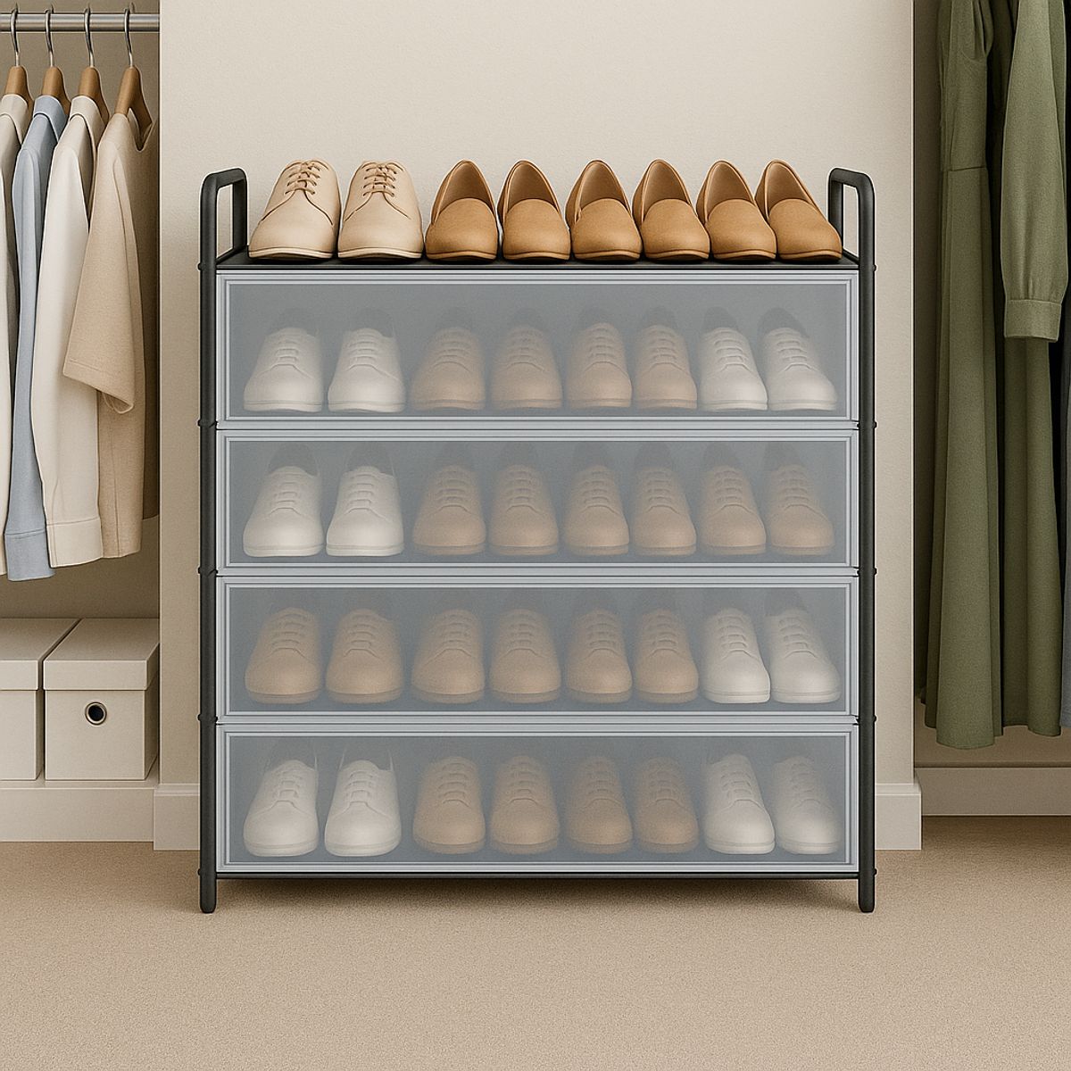 SPACE HOME - Organizador de zapatos 22 Pares Antipolvo con cubierta premiun