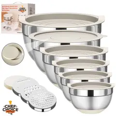 CHEFCHOICE - Set 6 Bowls Acero Inoxidable Con Smart Tapa Y Accesorios De Rallador
