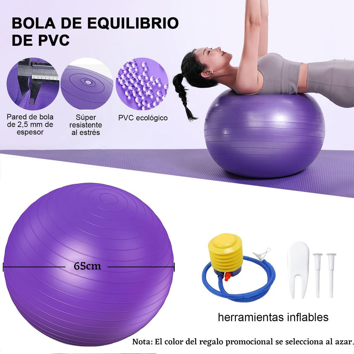 GENERICO - 65cm Pelota Fitness Para Yoga Y Pilates Antideslizante-Violeta