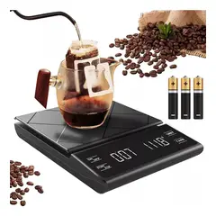 KUANGYE - Cocina Pesa Balanza Digital Alta Precisión De 0,1g A 5kg Negro 3 Kg,Báscula de Café,Con Temporizador