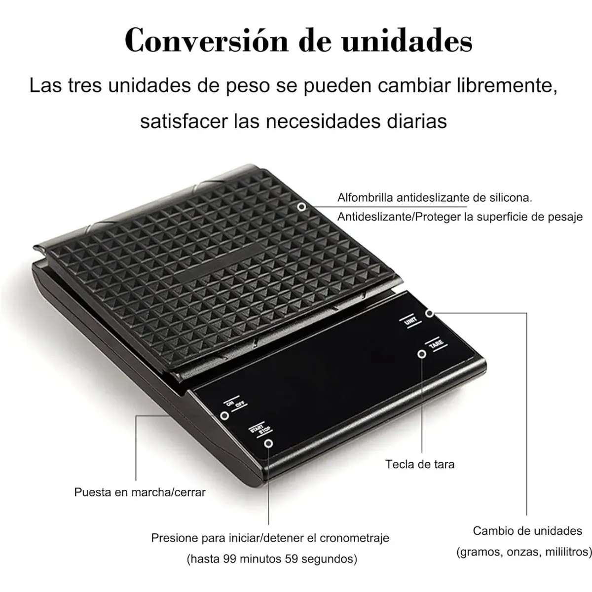 KUANGYE - Cocina Pesa Balanza Digital Alta Precisión De 0,1g A 5kg Negro 3 Kg,Báscula de Café,Con Temporizador