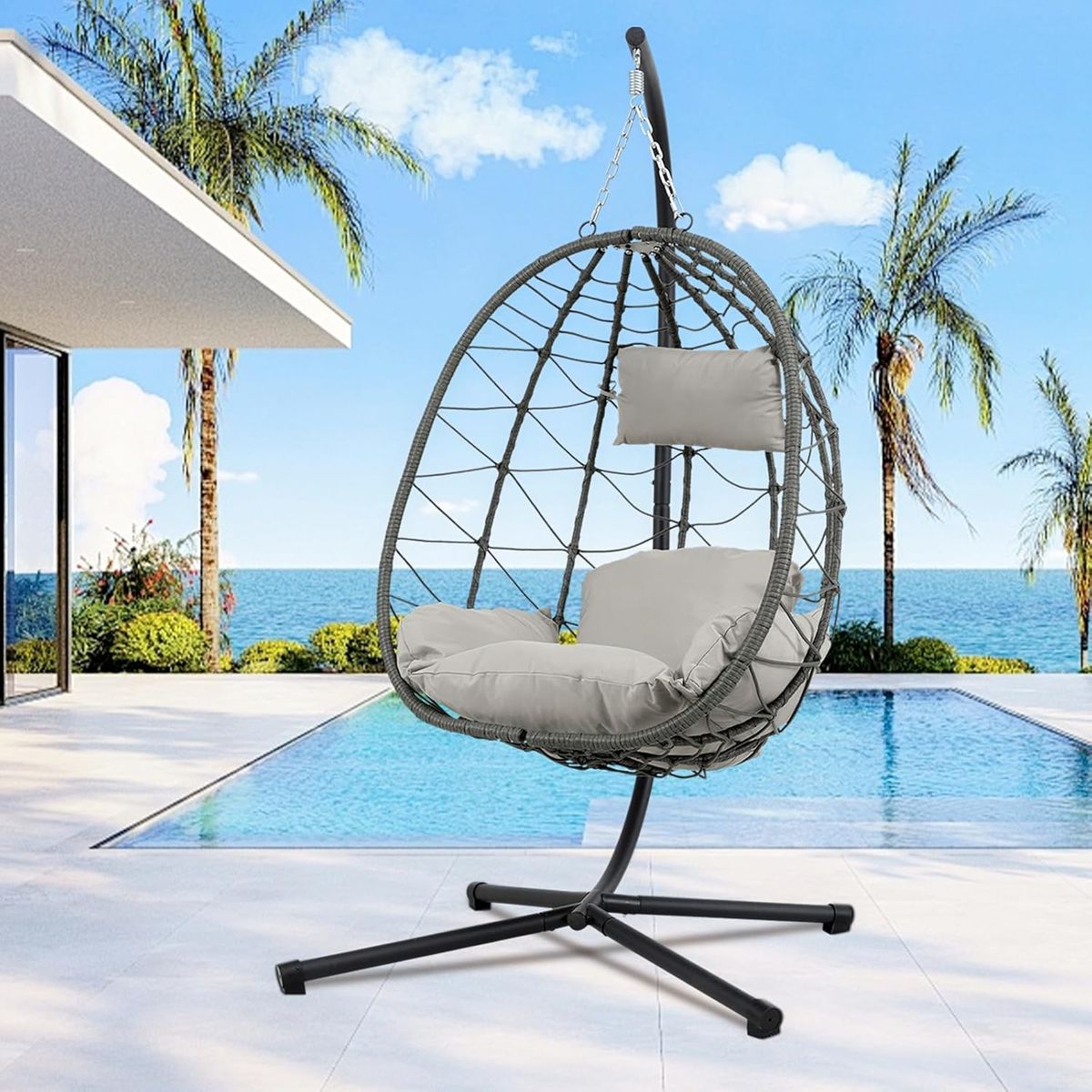ELEMENT DESIGN - Silla Colgante de Terraza Brisa con Cojínes Ensanchado Gris
