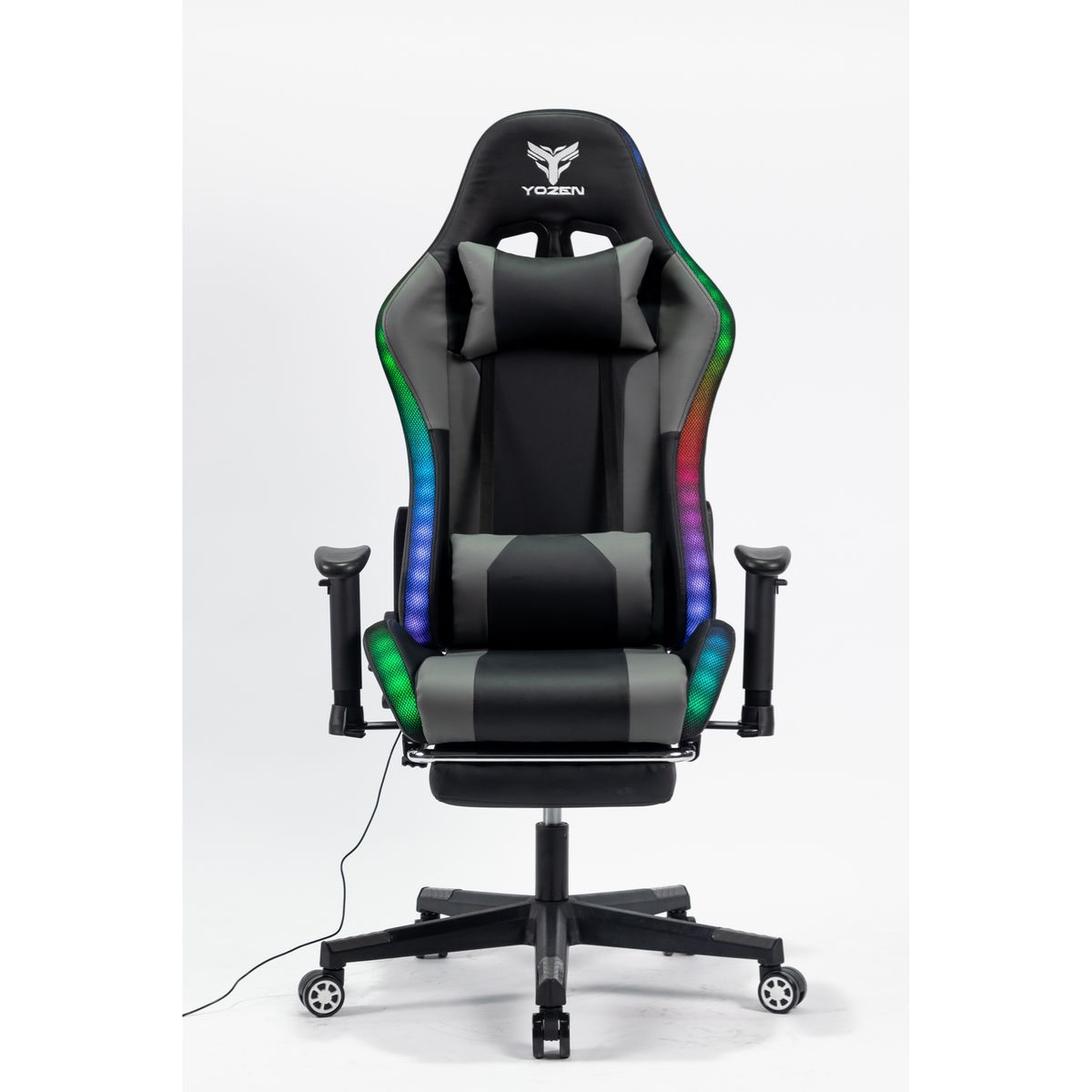 CRUSEC - Silla Gamer Luz RGB Soporte Lumbar Reclinable Reposapiés