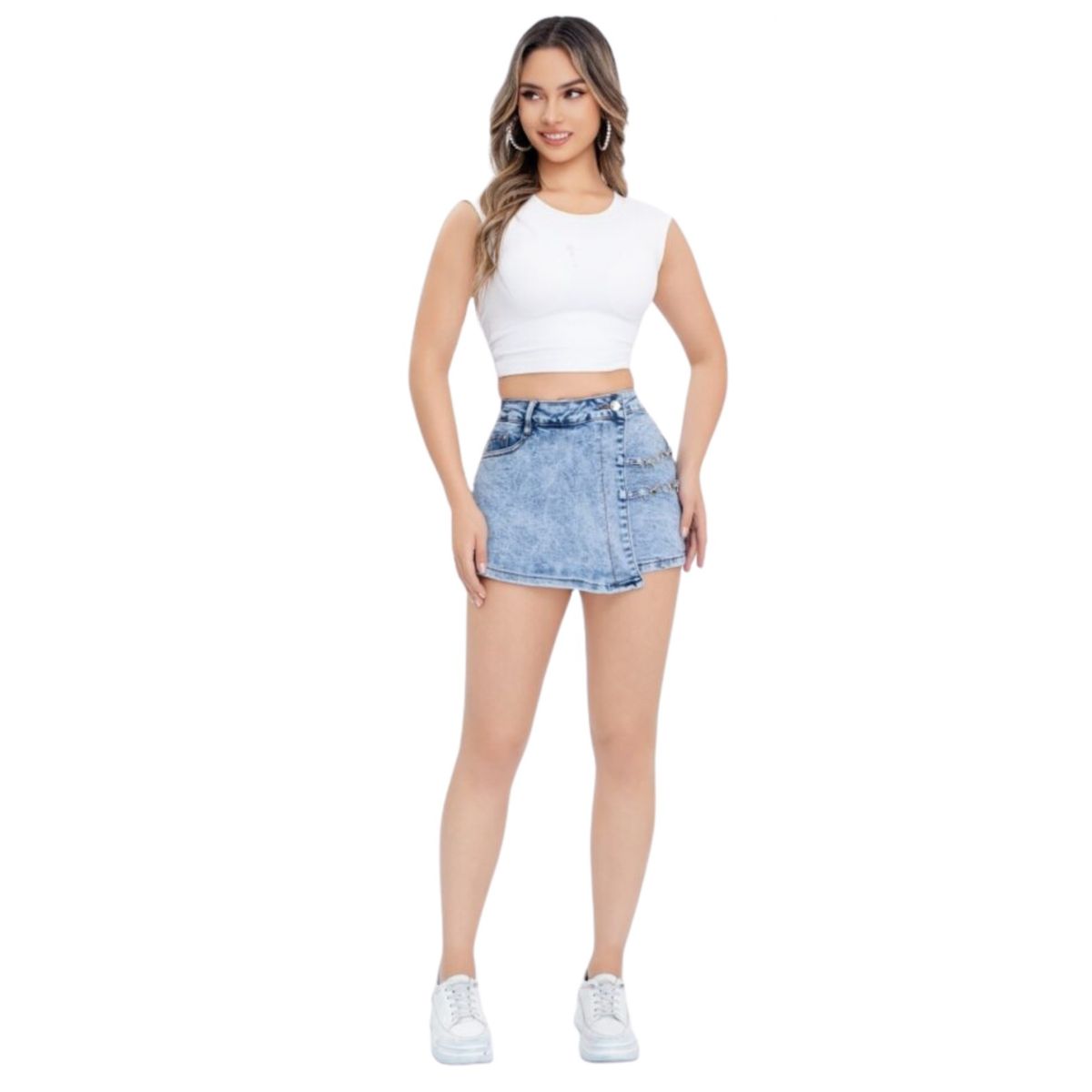 LOOK SHOP - Mini Falda Short Jeans. Mujer Full Elasticada Tendencias 6017
