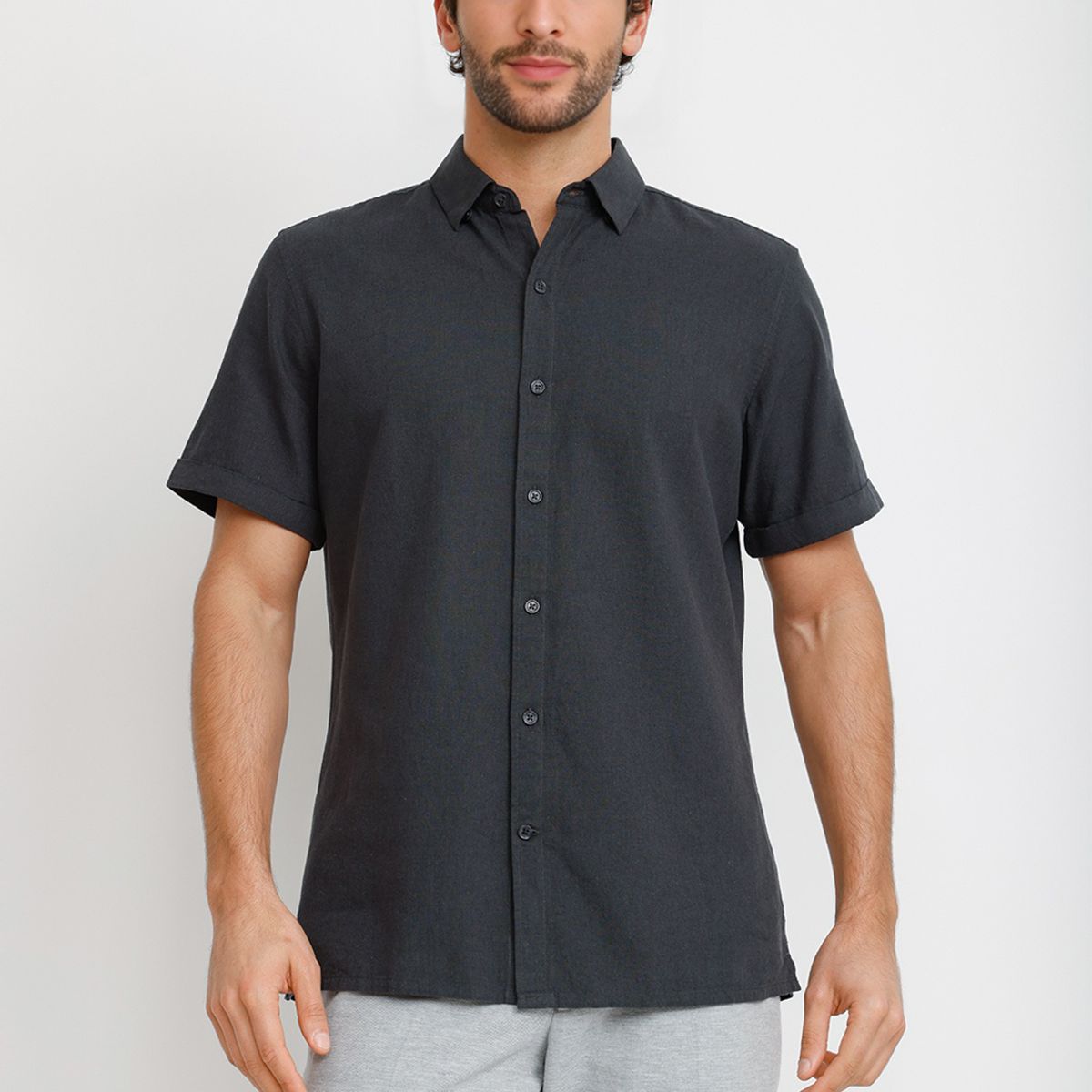 TRIAL - Camisa Lino Algodón Boris Gris Oscuro
