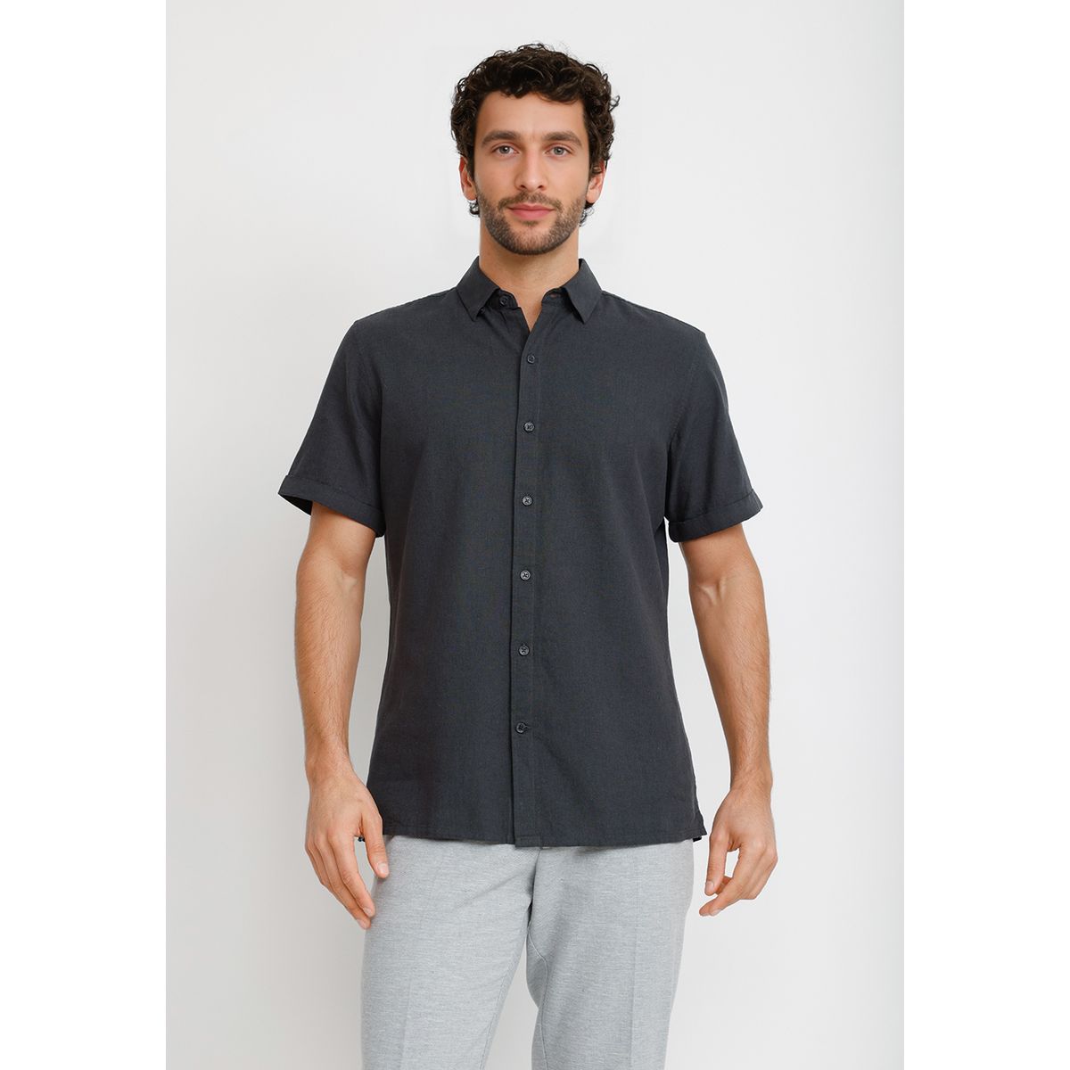 TRIAL - Camisa Lino Algodón Boris Gris Oscuro