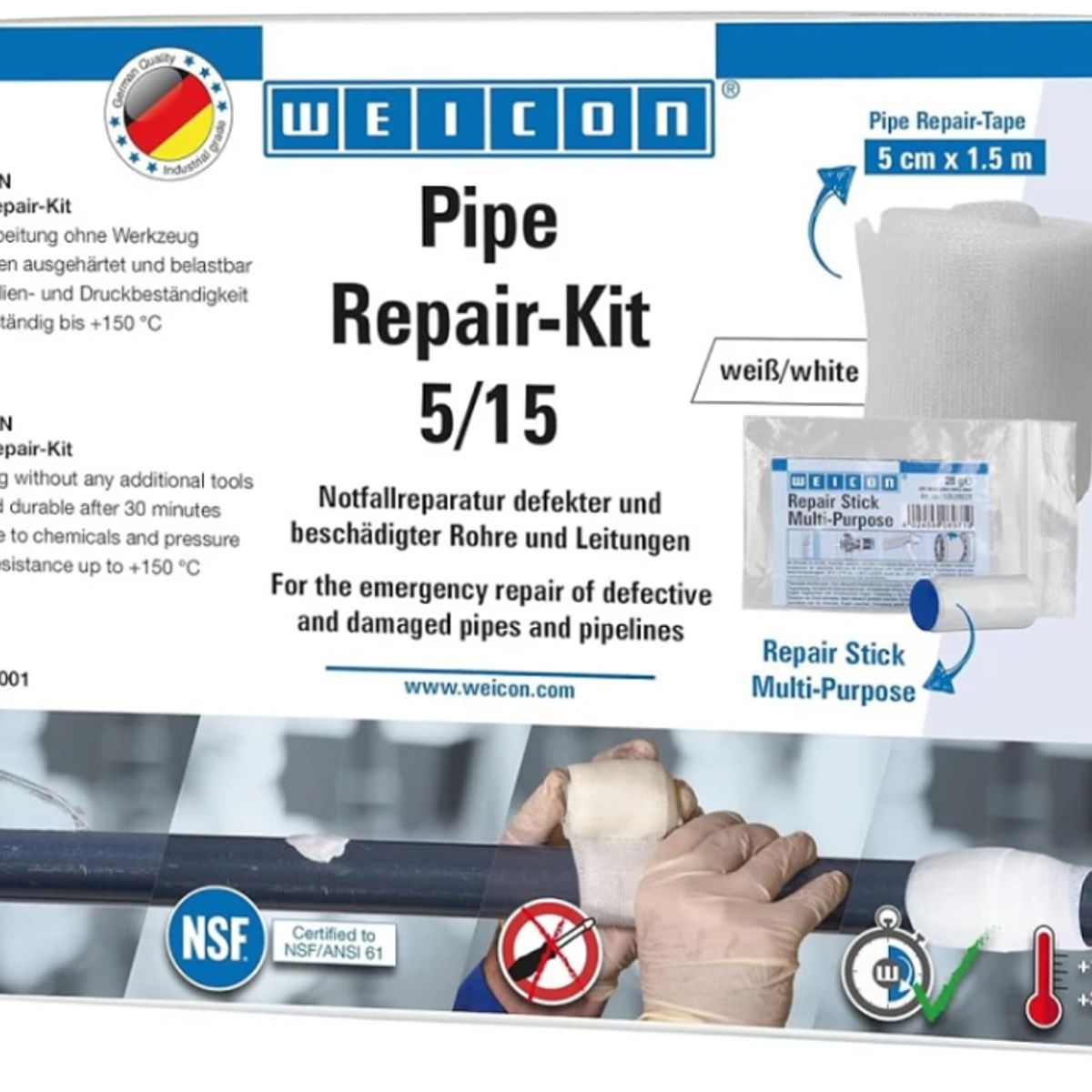 WEICON - Kit Reparador de Tuberías con Fugas WEICON  Certificado NSF para Agua Potable