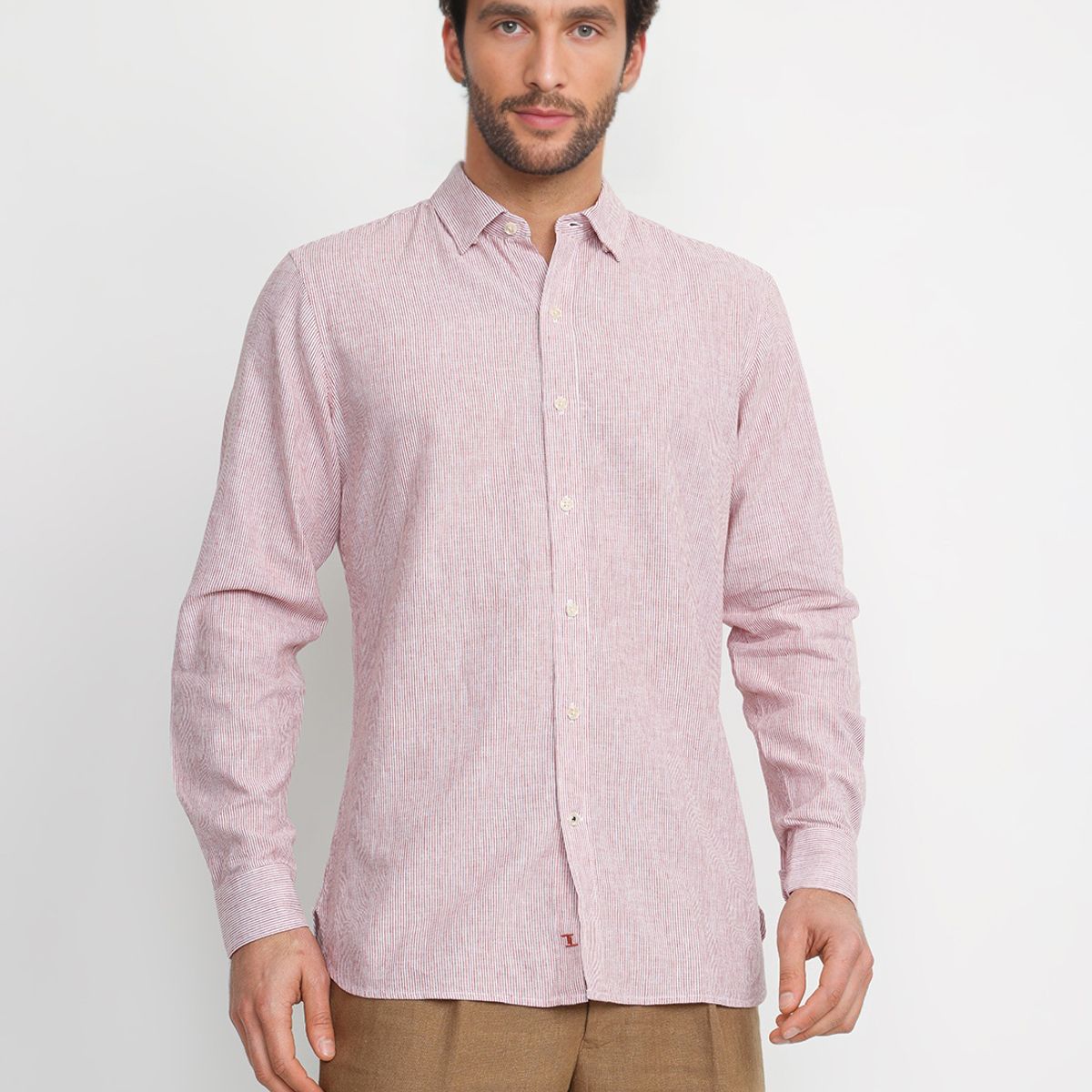 TRIAL - Camisa Rayada Lino Algodón Bruno Naranjo