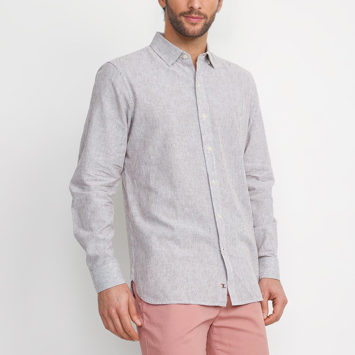 TRIAL - Camisa Rayada Lino Algodón Bruno Beige