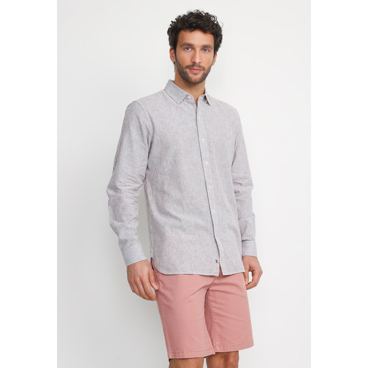 TRIAL - Camisa Rayada Lino Algodón Bruno Beige