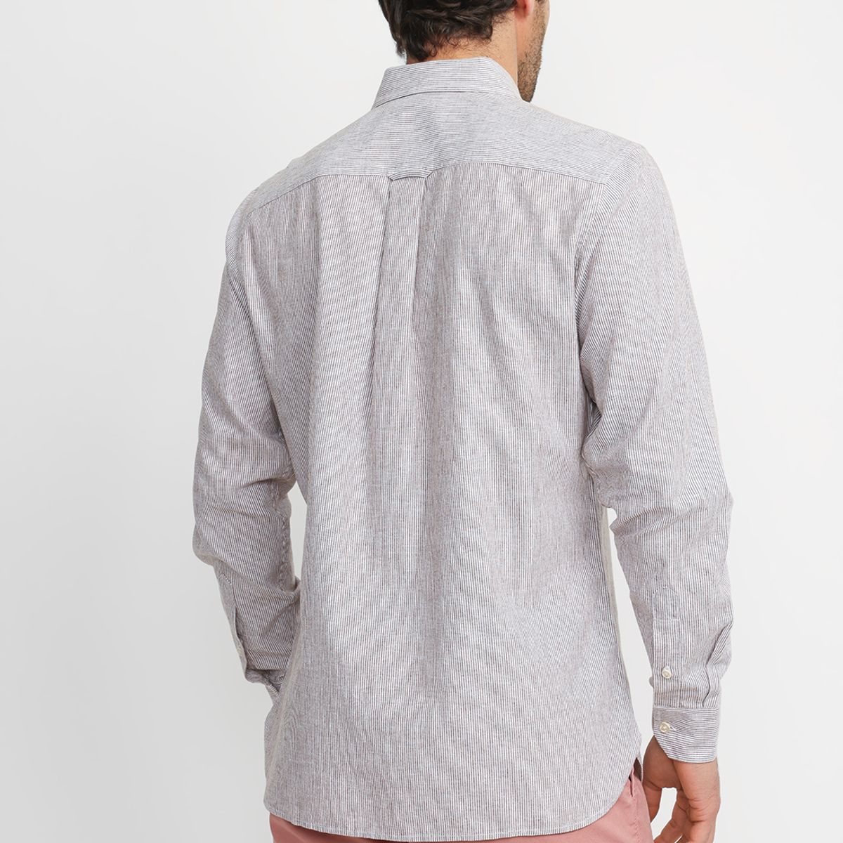 TRIAL - Camisa Rayada Lino Algodón Bruno Beige