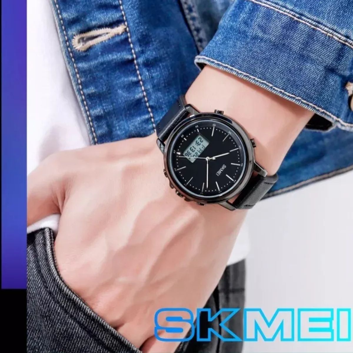 SKMEI - Reloj hombre elegante skmei cuero impermeable alarma