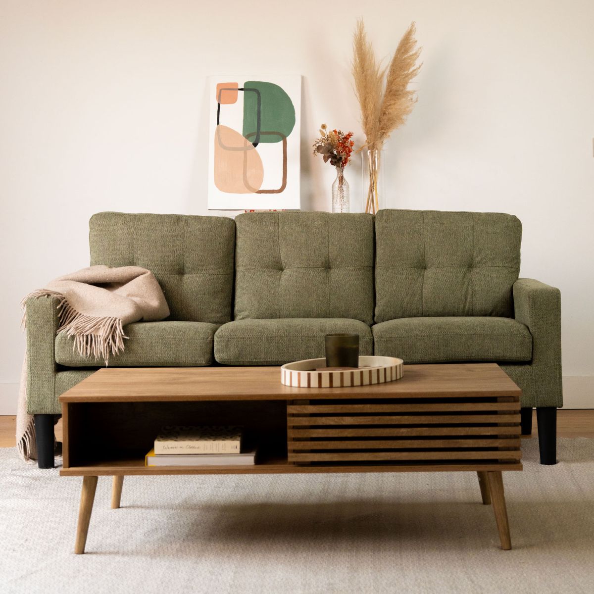 RELAN - Sofá 3 Cuerpos Relan Sutri Sillón Capitoné Verde