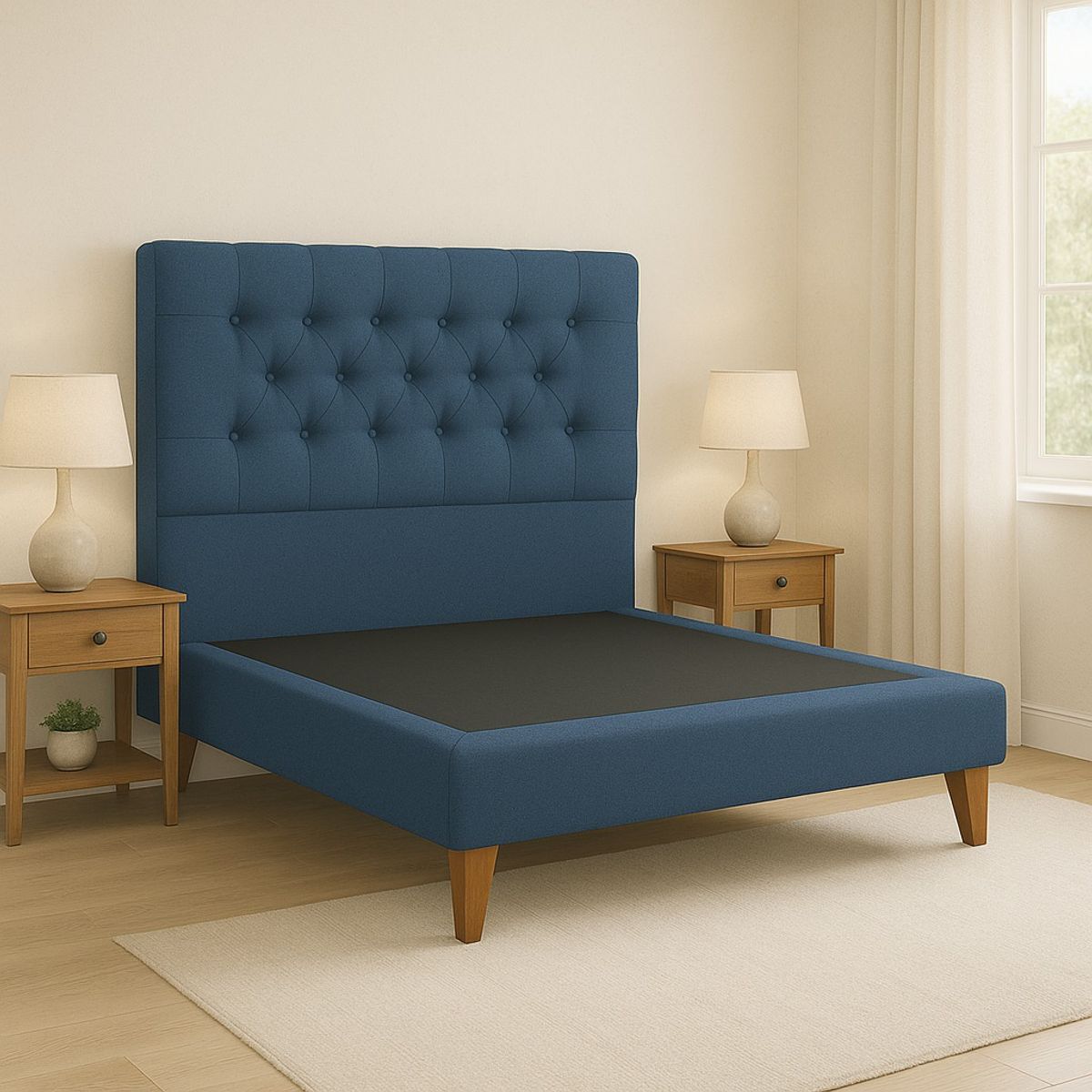 GENERICO - Cama Plaza y Media Azul Respaldo + Base