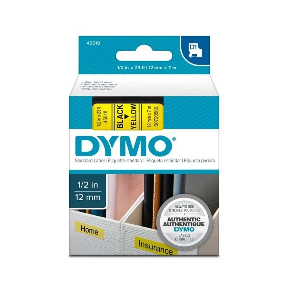 DYMO - Cinta Dymo D1 12mm X 7m Negro Amarillo