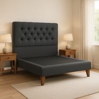 Cama Plaza y Media Gris Oscuro Respaldo + Base