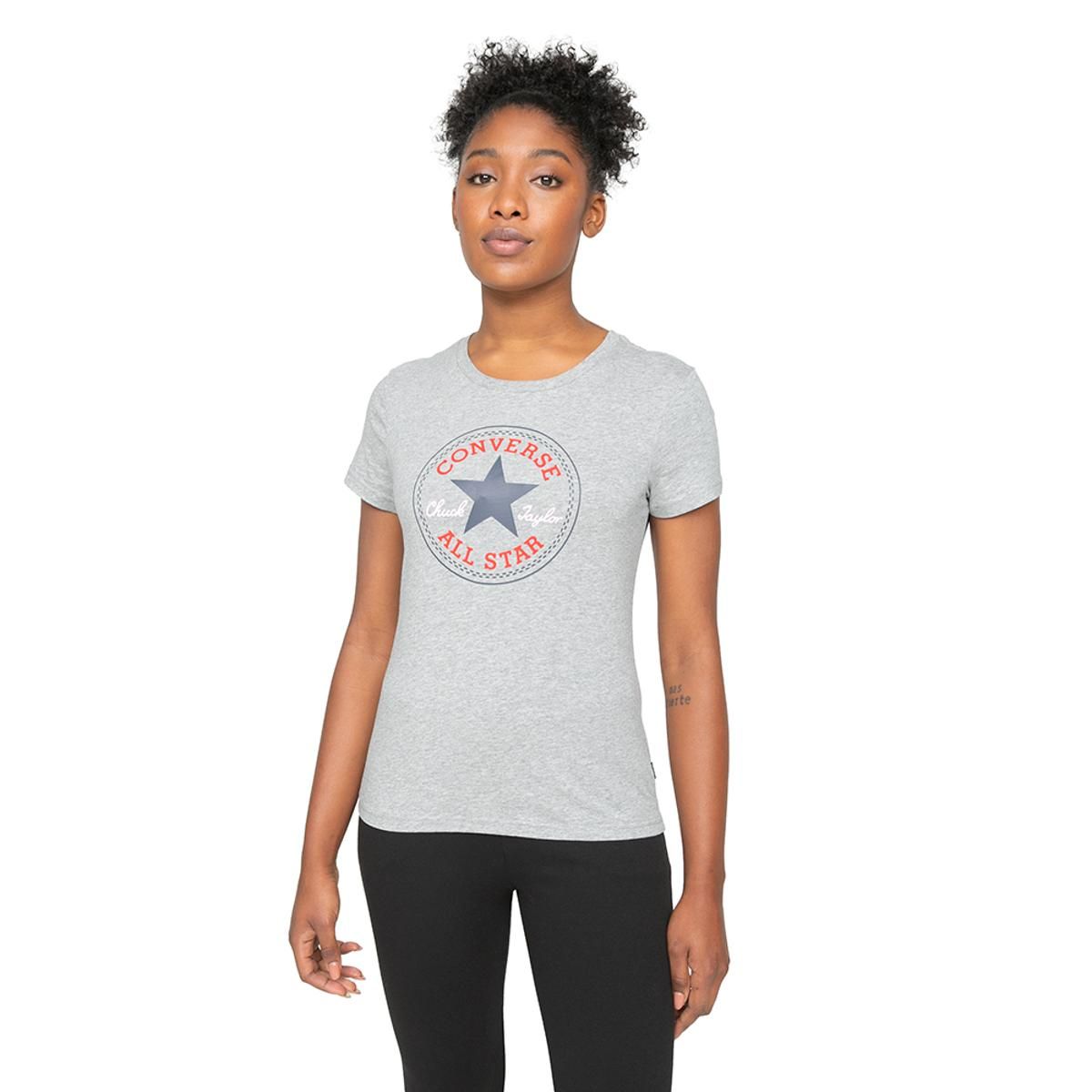 CONVERSE - Polera Converse Chuck Patch Classic Mujer Gris