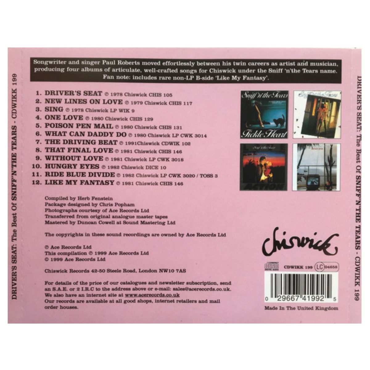 GENERICO - SNIFF 'N' THE TEARS - DRIVER'S SEAT: THE BEST OF / CD