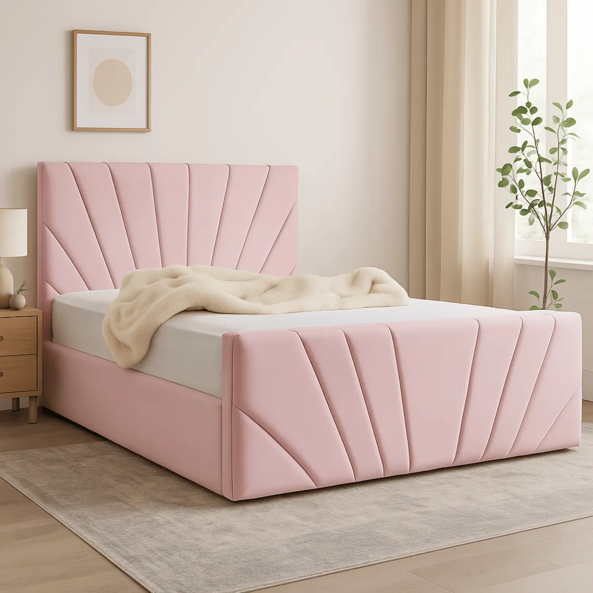 GENERICO - Base de Cama Americana Doble Respaldo 1 plaza Felpa Palo Rosa
