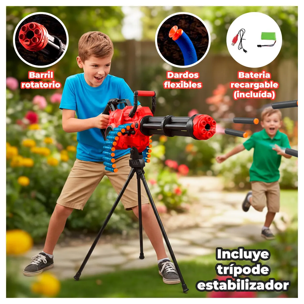 GLOBAL LATIN GROUP - Ametralladora de Dardos Automática con Trípode y Luces LED