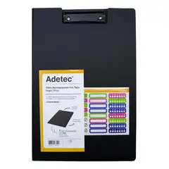 ADETEC - Tabla Apretapapel Oficio PVC Con Tapa 1 Unidad Negro