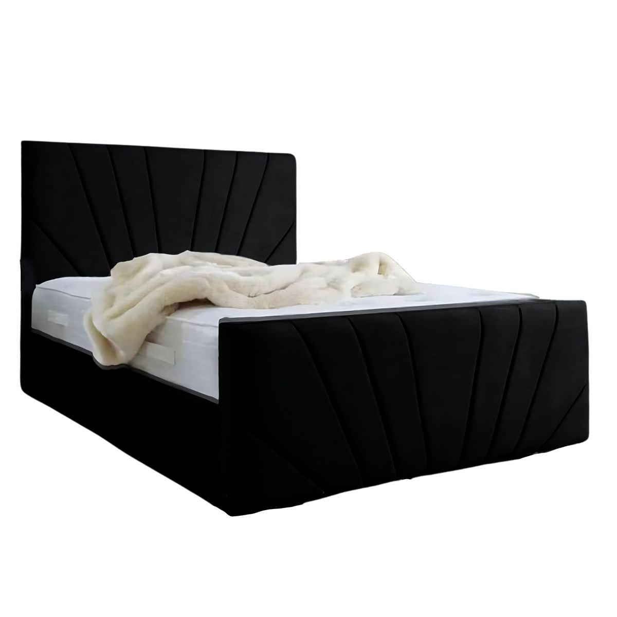 GENERICO - Base de Cama Americana Doble Respaldo Full Felpa Negro