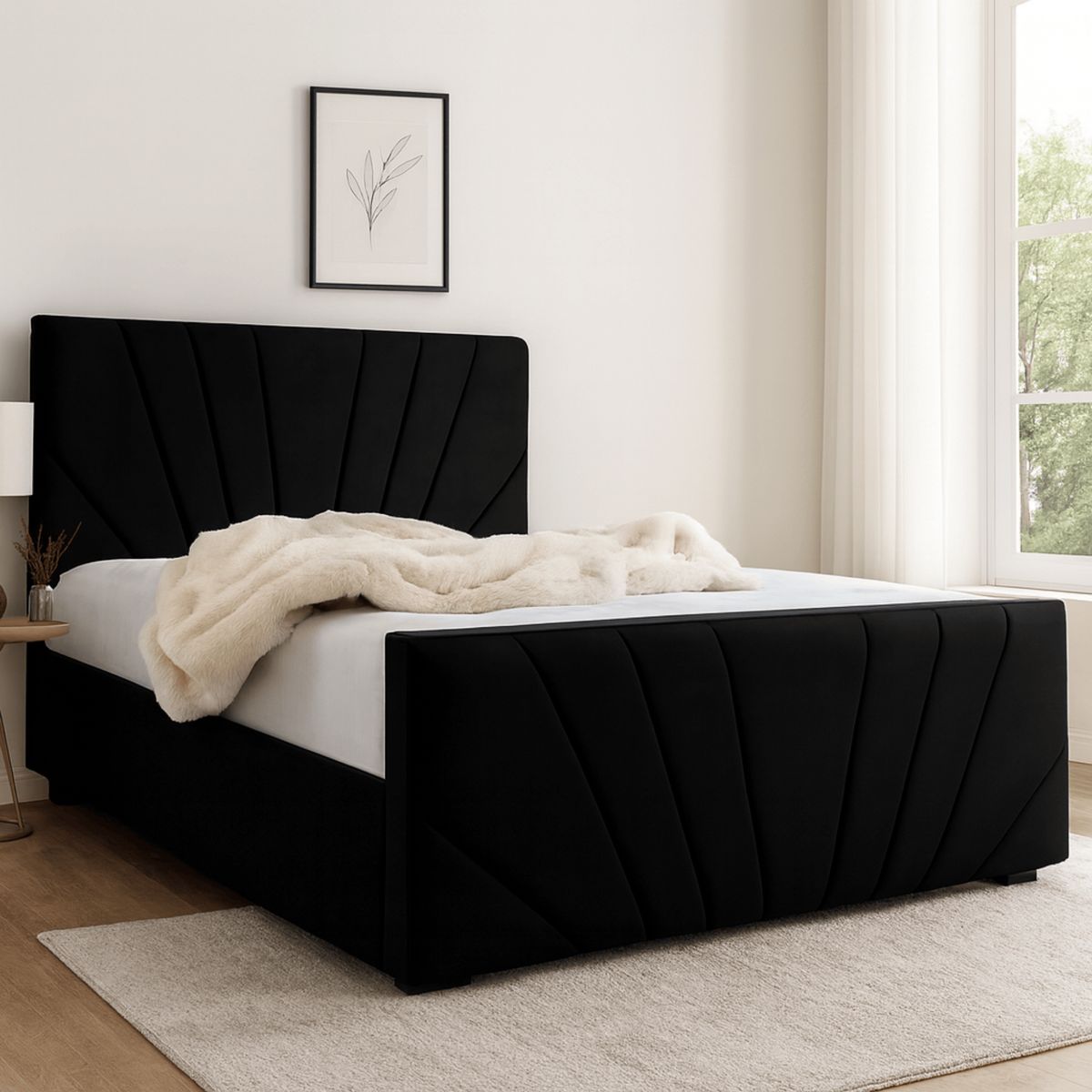 GENERICO - Base de Cama Americana Doble Respaldo King Felpa Negro