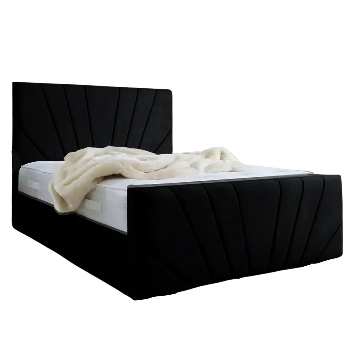 GENERICO - Base de Cama Americana Doble Respaldo King Felpa Negro