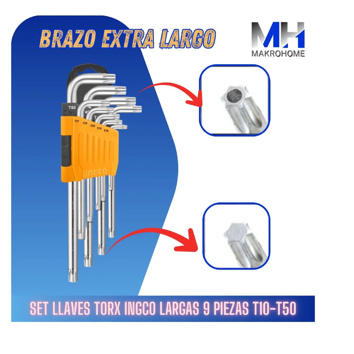 INGCO - Set 9 Llaves Torx Ingco Extra-largas T10-t50 Acero S2