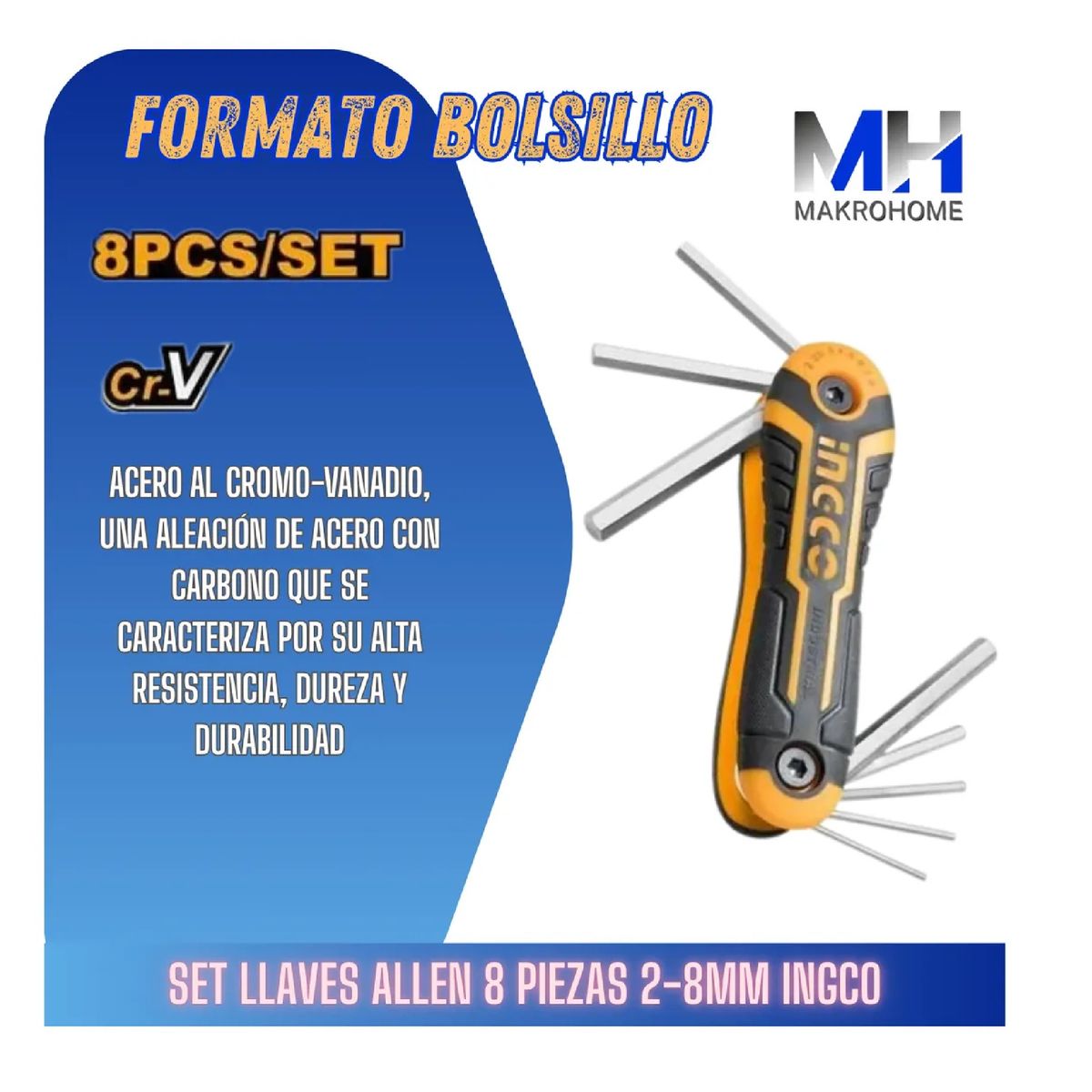 INGCO - Set 8 Llaves Hexagonales Ingco Plegables 2-8mm Cr-v