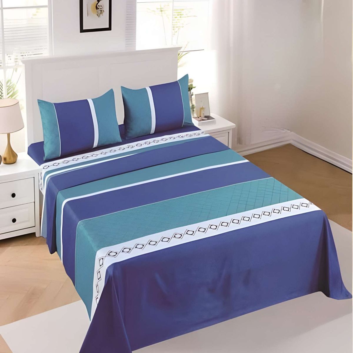 GENERICO - JUEGO DE SABANAS DE VERANO  KING AZUL