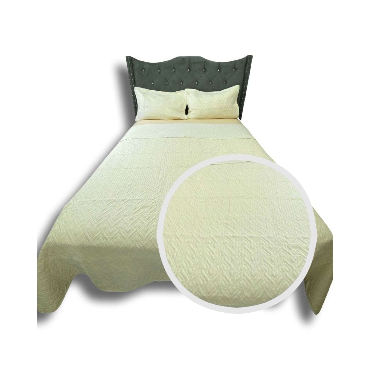 GENERICO - CUBRECAMA QUILT DE LUJO 2 PLAZAS CREMA