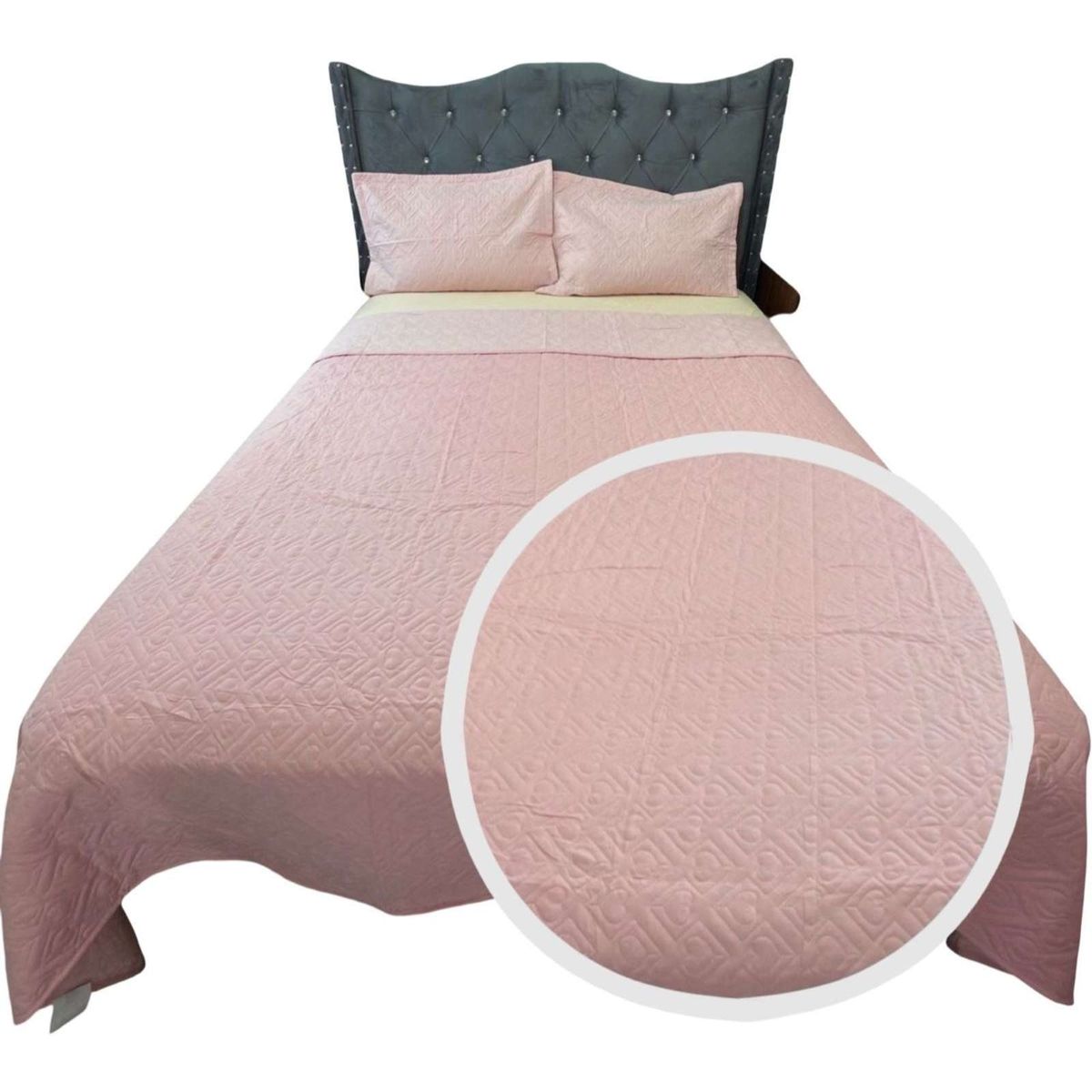 GENERICO - CUBRECAMA QUILT DE LUJO 2 PLAZAS ROSA