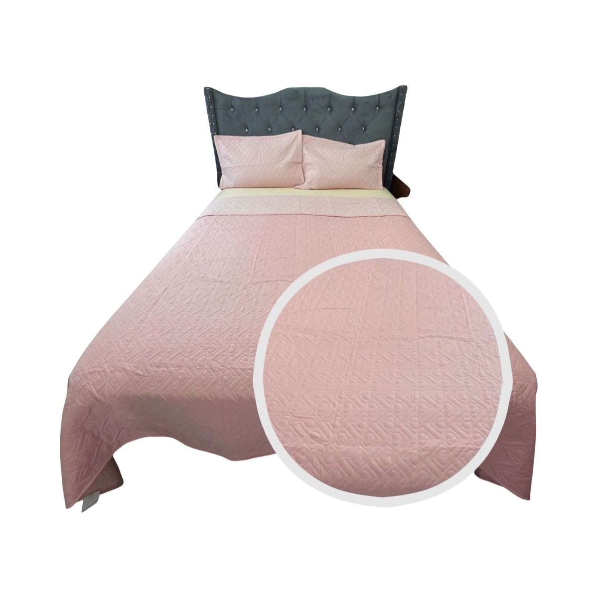 GENERICO - CUBRECAMA QUILT DE LUJO 2 PLAZAS ROSA