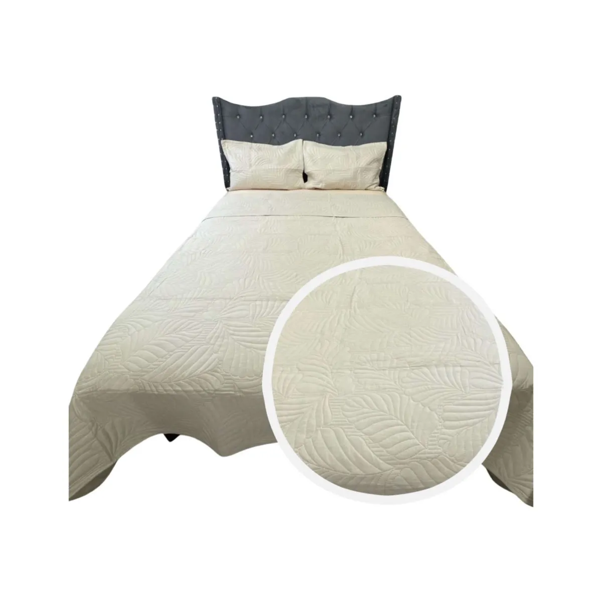GENERICO - CUBRECAMA QUILT DE LUJO VERANO 2 PLAZA BEIGE