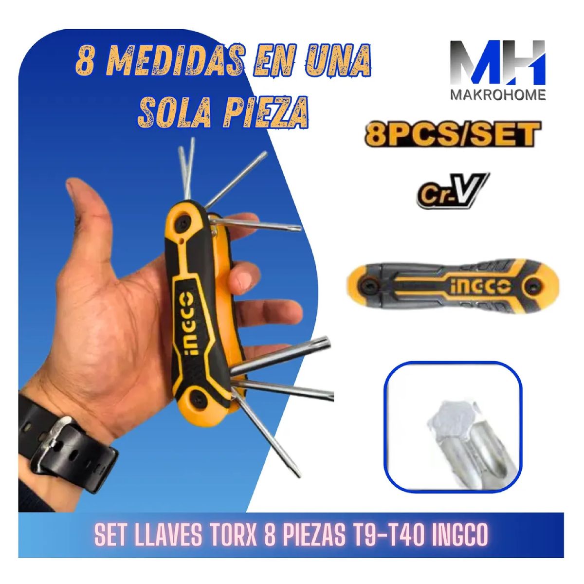 INGCO - Set Llaves Torx Estrella Ingco 8 Pzas T9-t40 Plegables