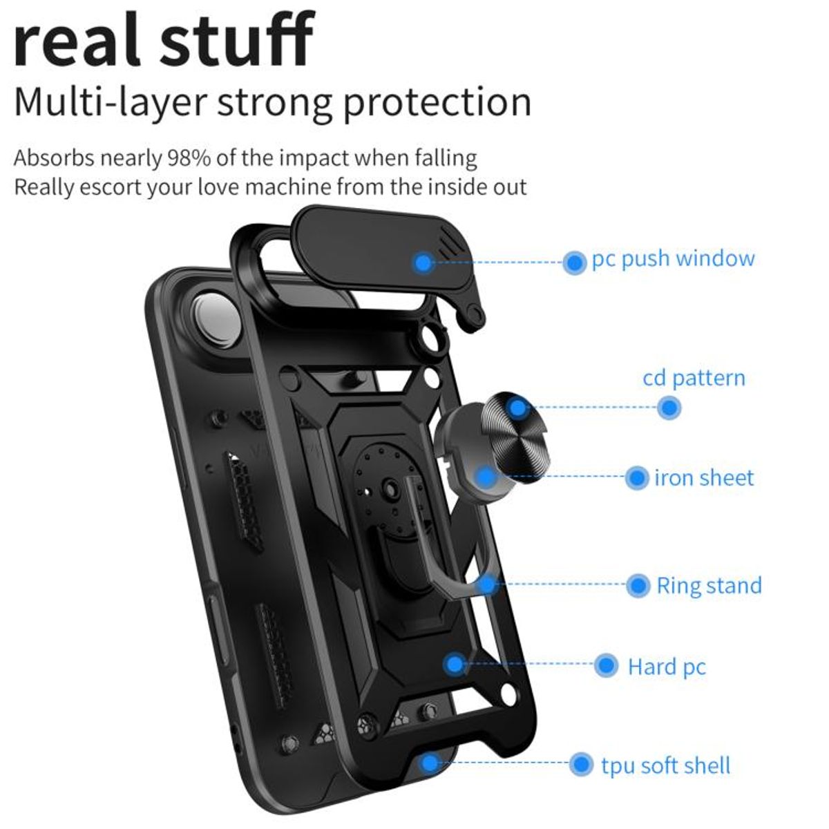 GENERICO - Carcasa Reforzada Con Cubre Cámara Para iPhone 17 Air - Negro