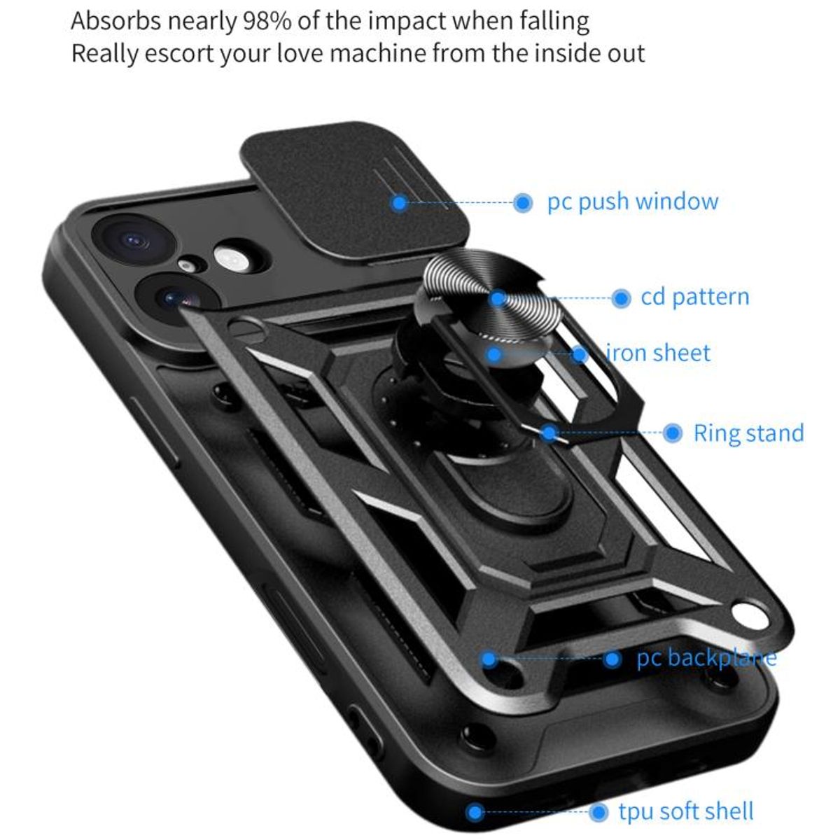 GENERICO - Carcasa Reforzada Con Cubre Cámara Para iPhone 17 - Azul