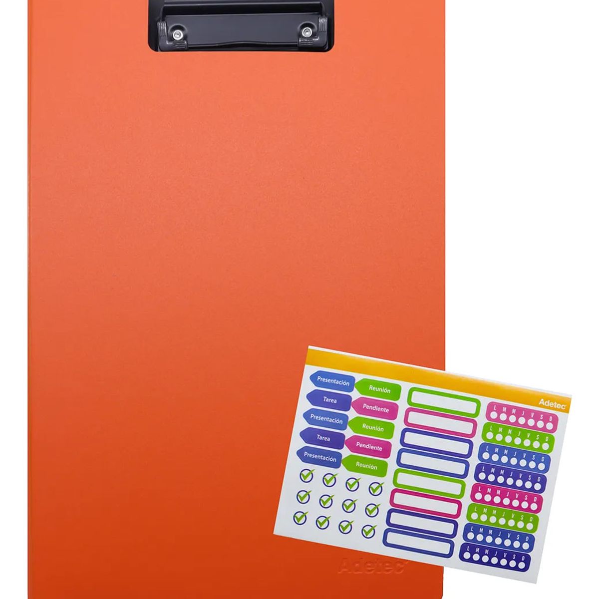 ADETEC - Tabla Apretapapel Oficio PVC Con Tapa Adetec 1 Unidad Naranjo