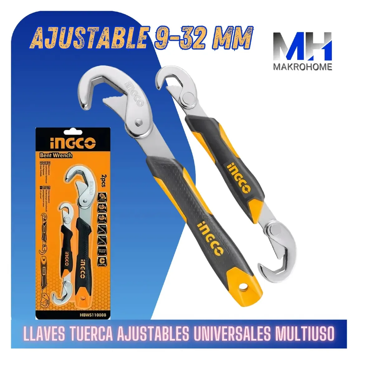 INGCO - Llaves Universal Ajustables Ingco 9-32mm Multiuso Ergonomica