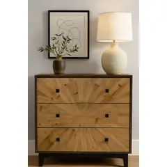 GENERICO - Cómoda de Madera 3 Cajones Diseño Geométrico Sunburst