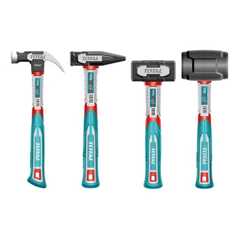 TOTAL TOOLS - Kit Martillo Combo Mazo Mango Fibra 4 Piezas Total Thch6004