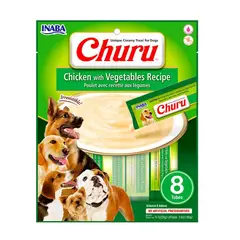 INABA - Churu Perro Sabor Pollo y Vegetales 8 Tubos