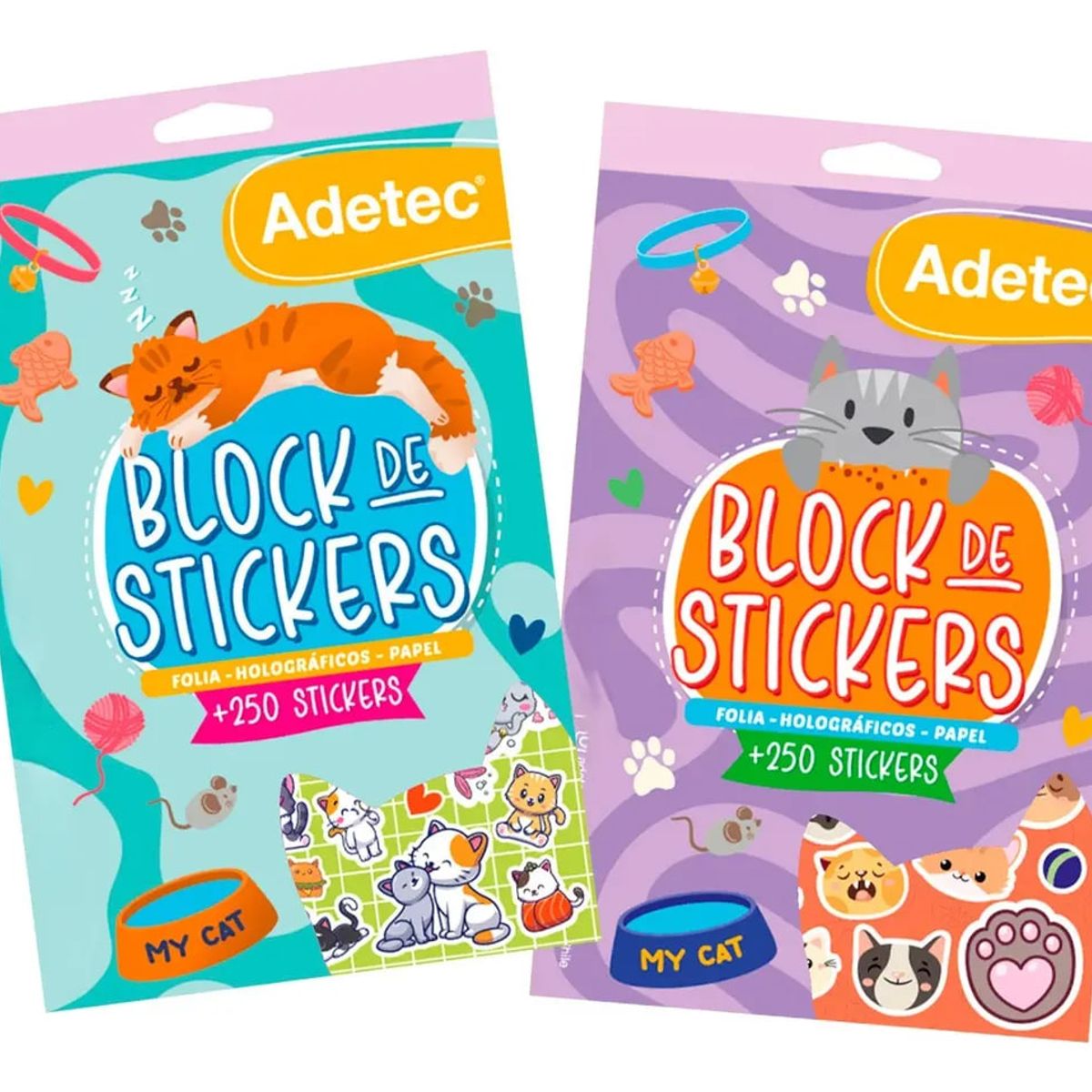 ADETEC - Block De Stickers Holográficos Gatitos +250 Stickers Adetec